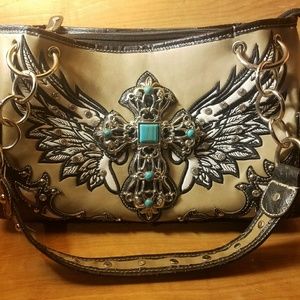 Tan blingy cross leather purse